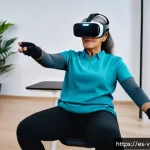 Home 22 VR 재활치료와 환자의 동기 부여 - A modern rehabilitation center where a middle-aged Hispanic woman wearing comfortable sportswear and...