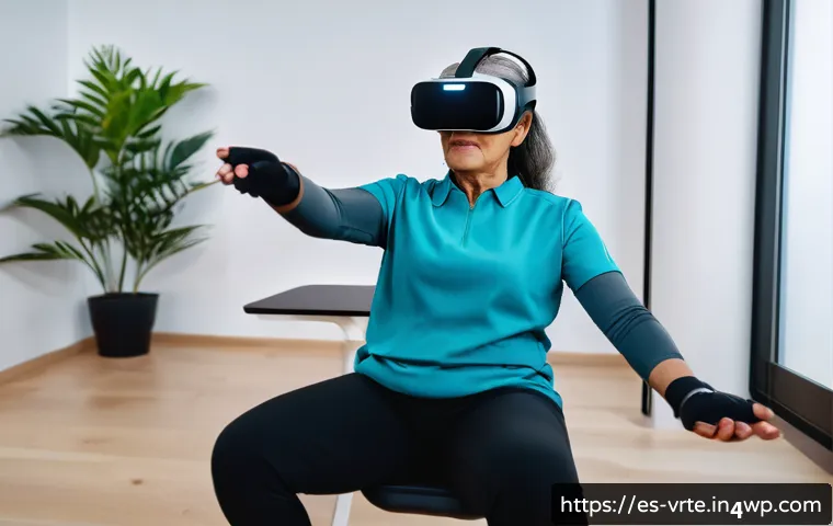 VR 재활치료와 환자의 동기 부여 - A modern rehabilitation center where a middle-aged Hispanic woman wearing comfortable sportswear and...