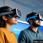 Home 20 가상현실 재활치료와 사회적 기능 회복 - A diverse group of young adults practicing social skills in a futuristic virtual reality environment...