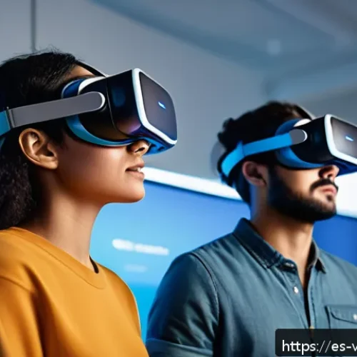 Home 32 가상현실 재활치료와 사회적 기능 회복 - A diverse group of young adults practicing social skills in a futuristic virtual reality environment...